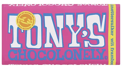 Tony's chocolonely tablet wit framboos knettersuiker 180 gram