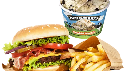 Crispy chicken burger met Ben & Jerry's 100ml