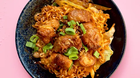 Flaming hot noodles with Chicken Karaage